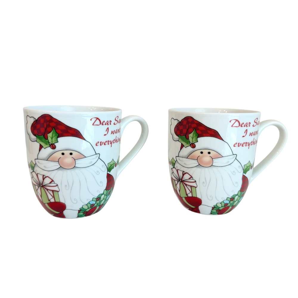 Fitz and Floyd Coffee Cake Mugs Set of 2 Santa‎ White NEW Holiday 29-873 - Picture 2 of 7